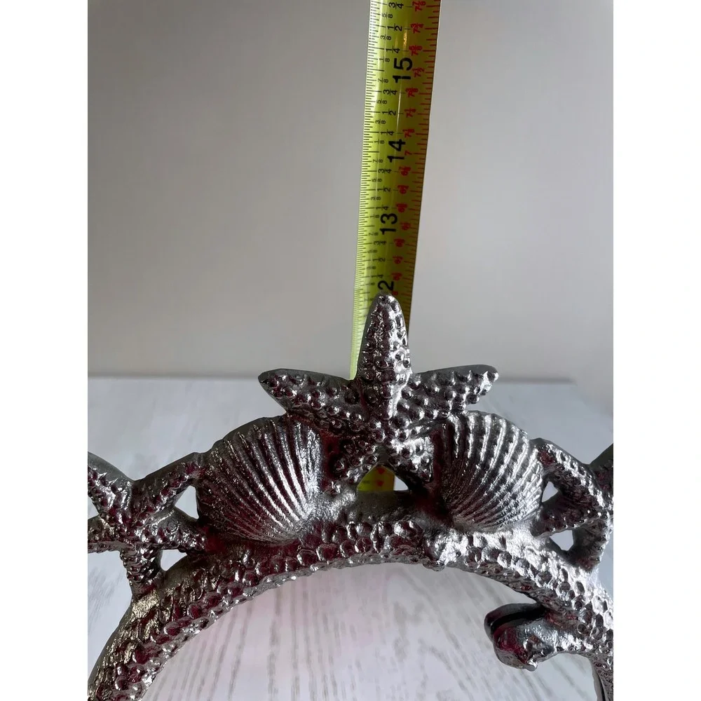 Nautical Beach Starfish Seashell Vanity Mirror Desk Decor Silver Tone Metal‎ 6.5